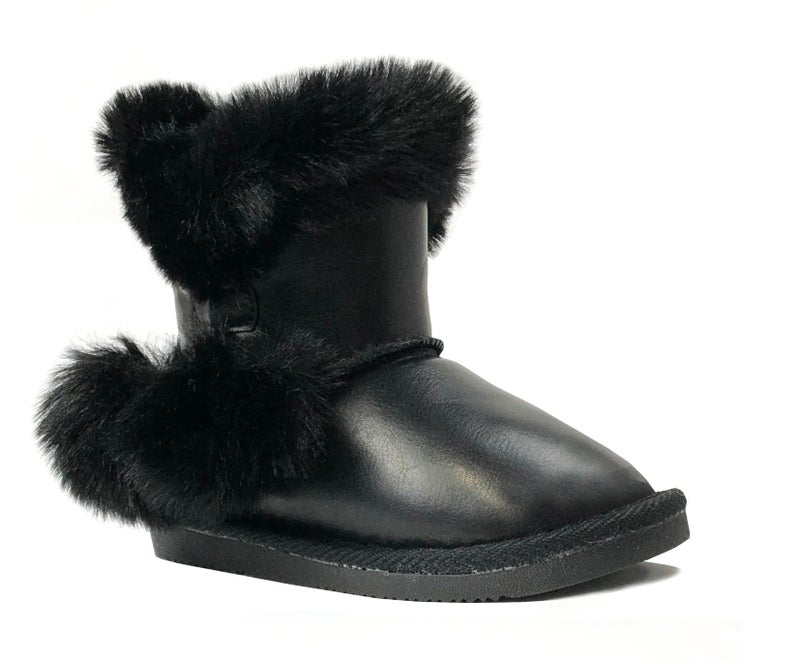 REDVOLUTION Kids Boots Toddler Girls Cute PomPom PU Boote (460 Black, numeric_9) - Image 1